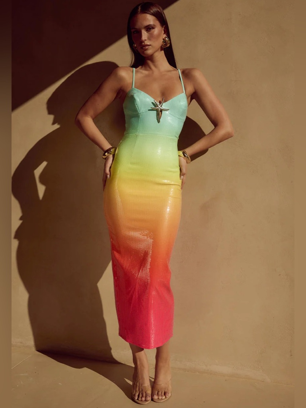 Ibiza Rainbow Ombre Sequin Midi Dress - Picture 2 of 8